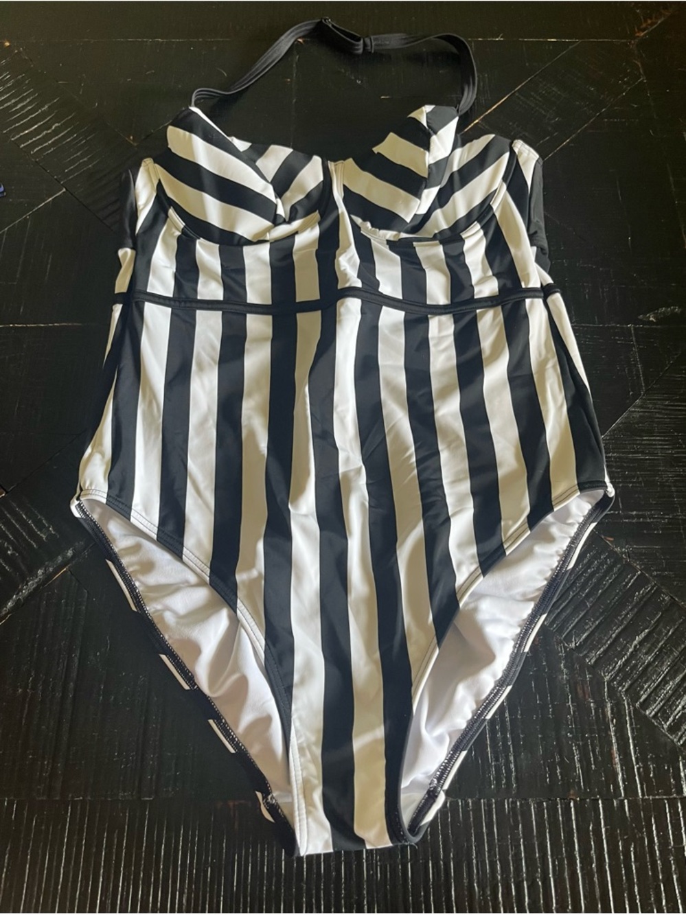 Figleaves Black and White Vertical Stripe OnePiece Underwire Swimsuit Size 38DD
